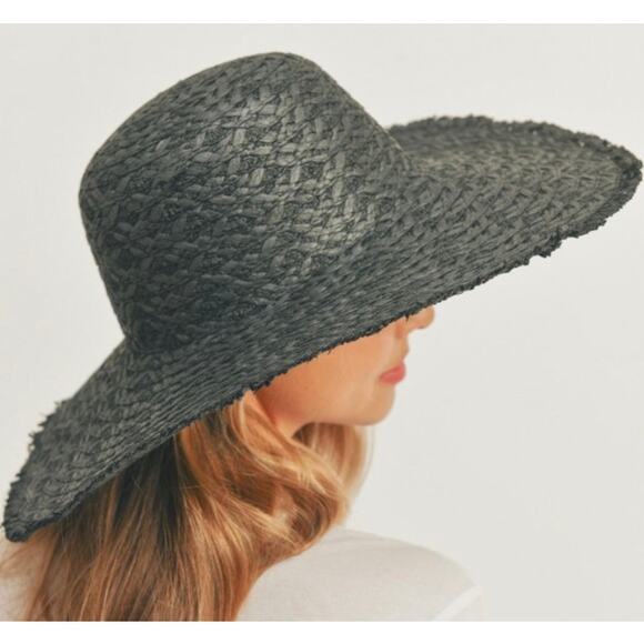 RETAIL $30 Solid Floppy Sun Hat with Fringe Edge*Black - Picture 2 of 3